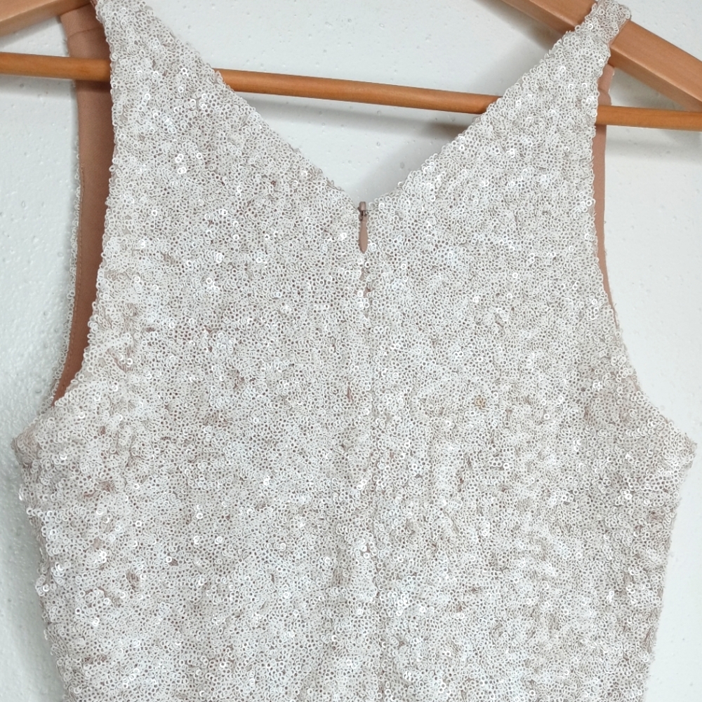 Dress the Population Cream Sequin Midi Dress with Front Slit - Picture 9 of 13